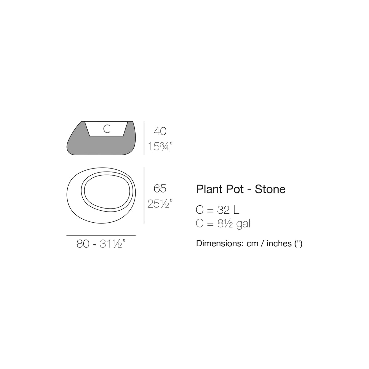 Dimension drawing Plant Pot - Stone