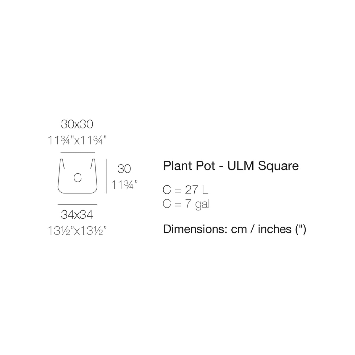 Dimension drawing Plant Pot - ULM Square