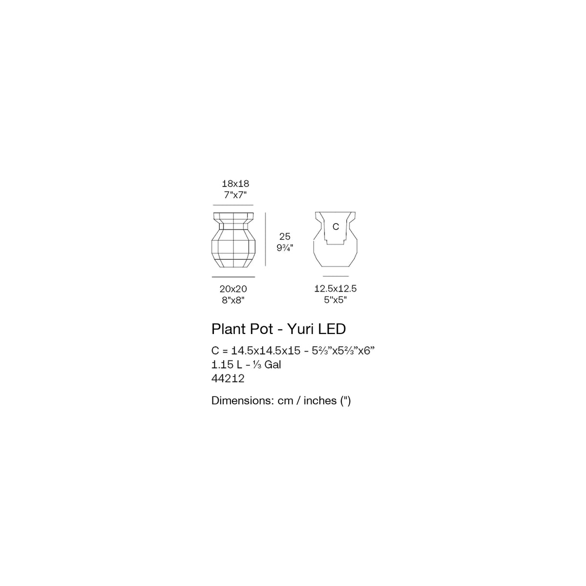 Dimension drawing Plant Pot - Yuri LED