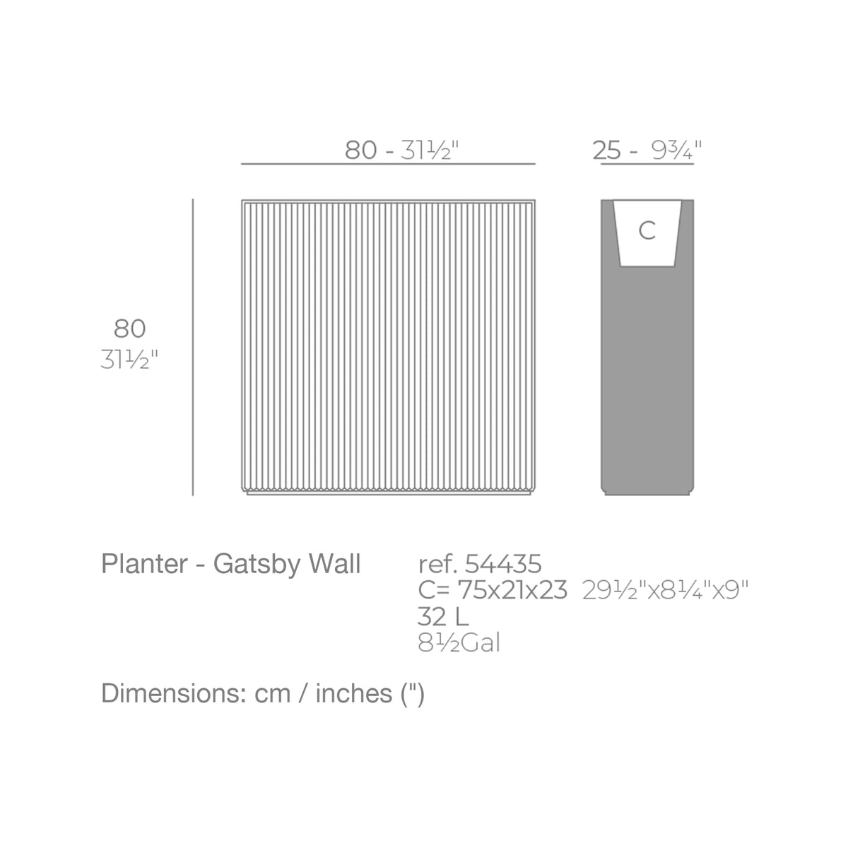 Dimension drawing Planter - Gatsby Wall