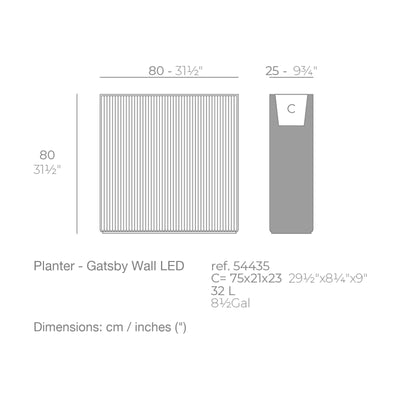 Dimension drawing Planter - Gatsby Wall LED