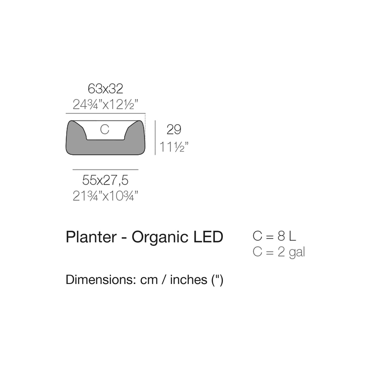 Dimension drawing Planter - Organic LED