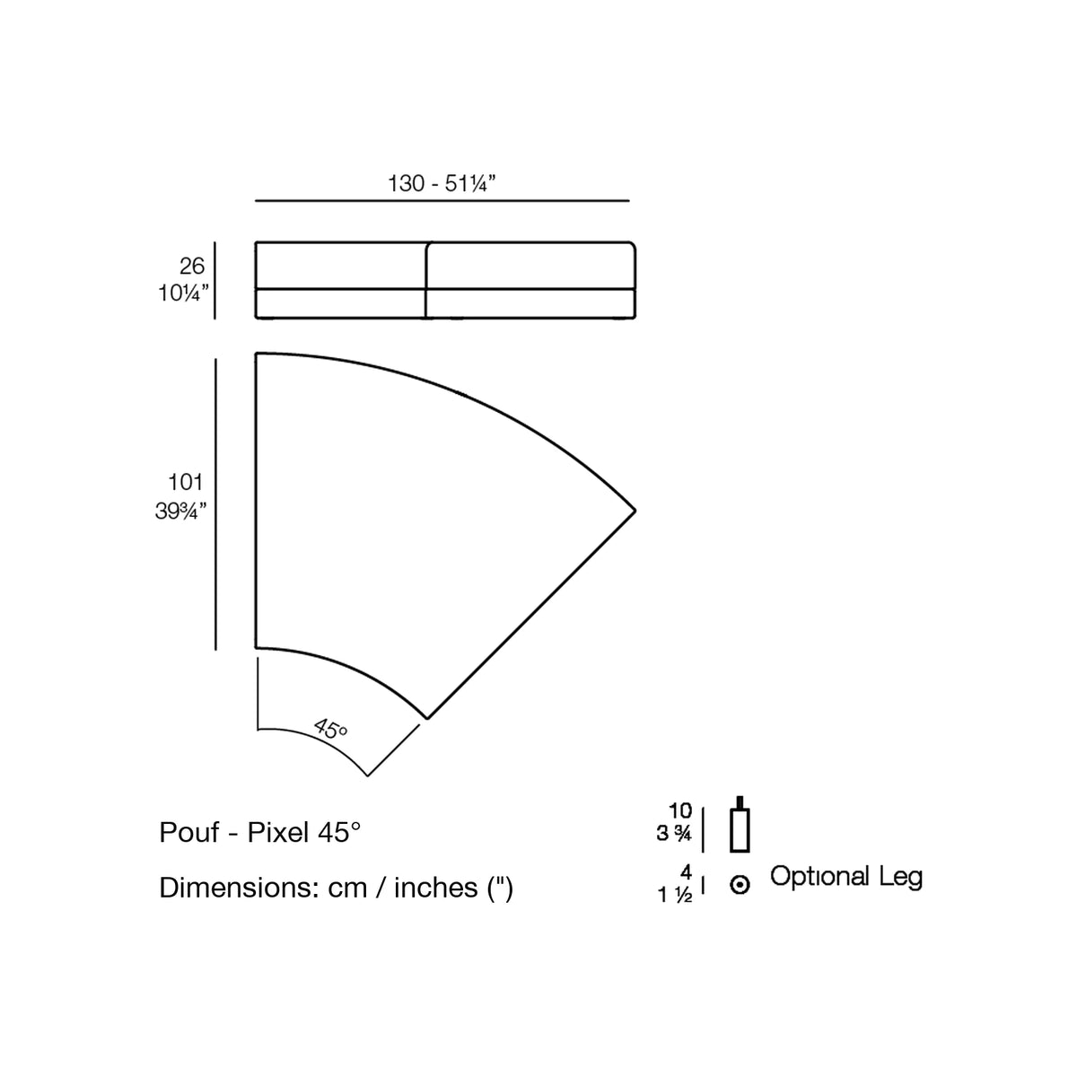 Dimension drawing Pouf - Pixel 45°
