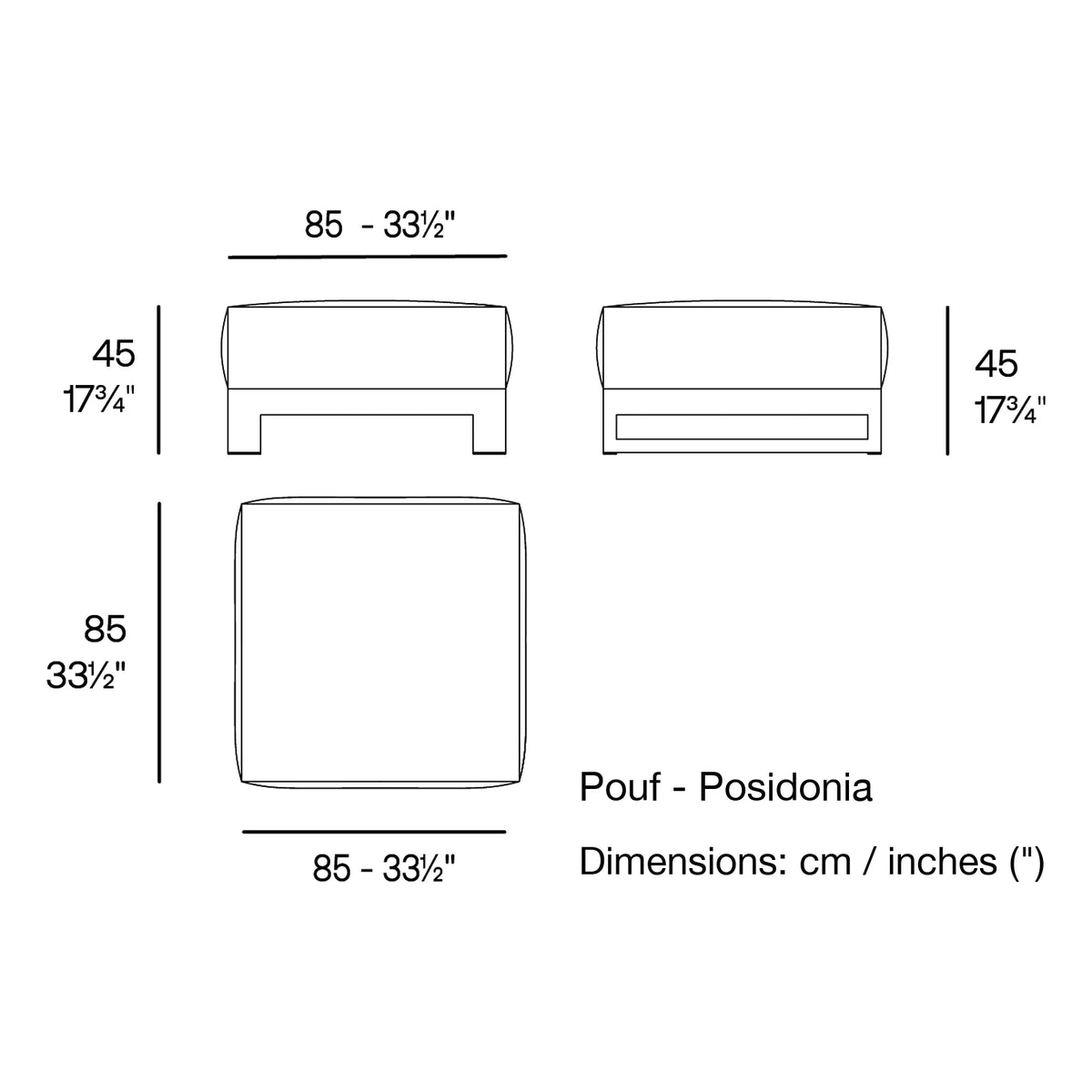 Dimension drawing Pouf - Posidonia