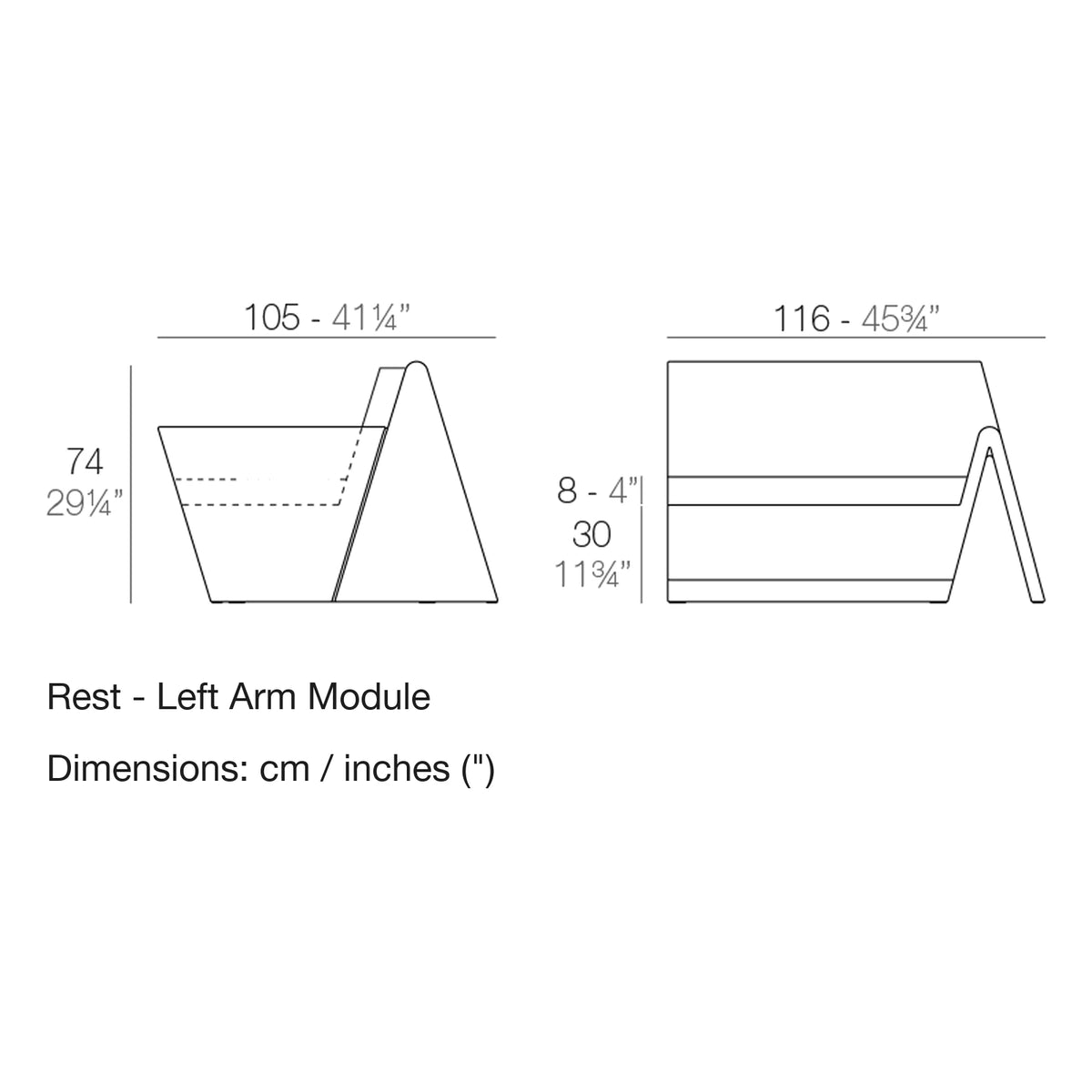 Dimension drawing Rest - Left Arm Module