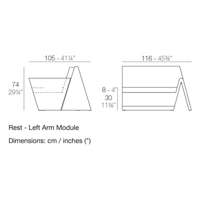 Dimension drawing Rest - Left Arm Module