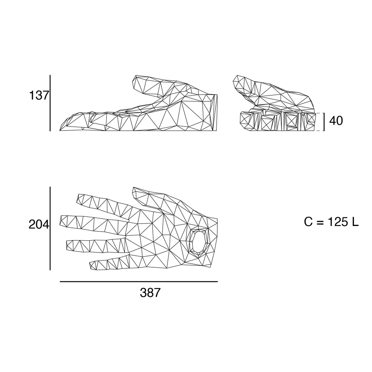 Banc Glove Vondom, schéma de dimensions