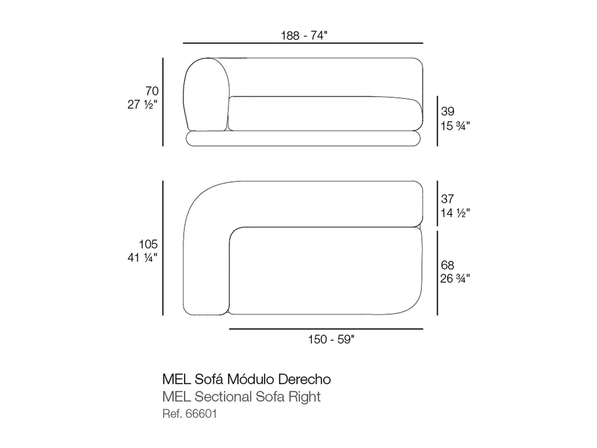 Module droit, schéma de dimensions