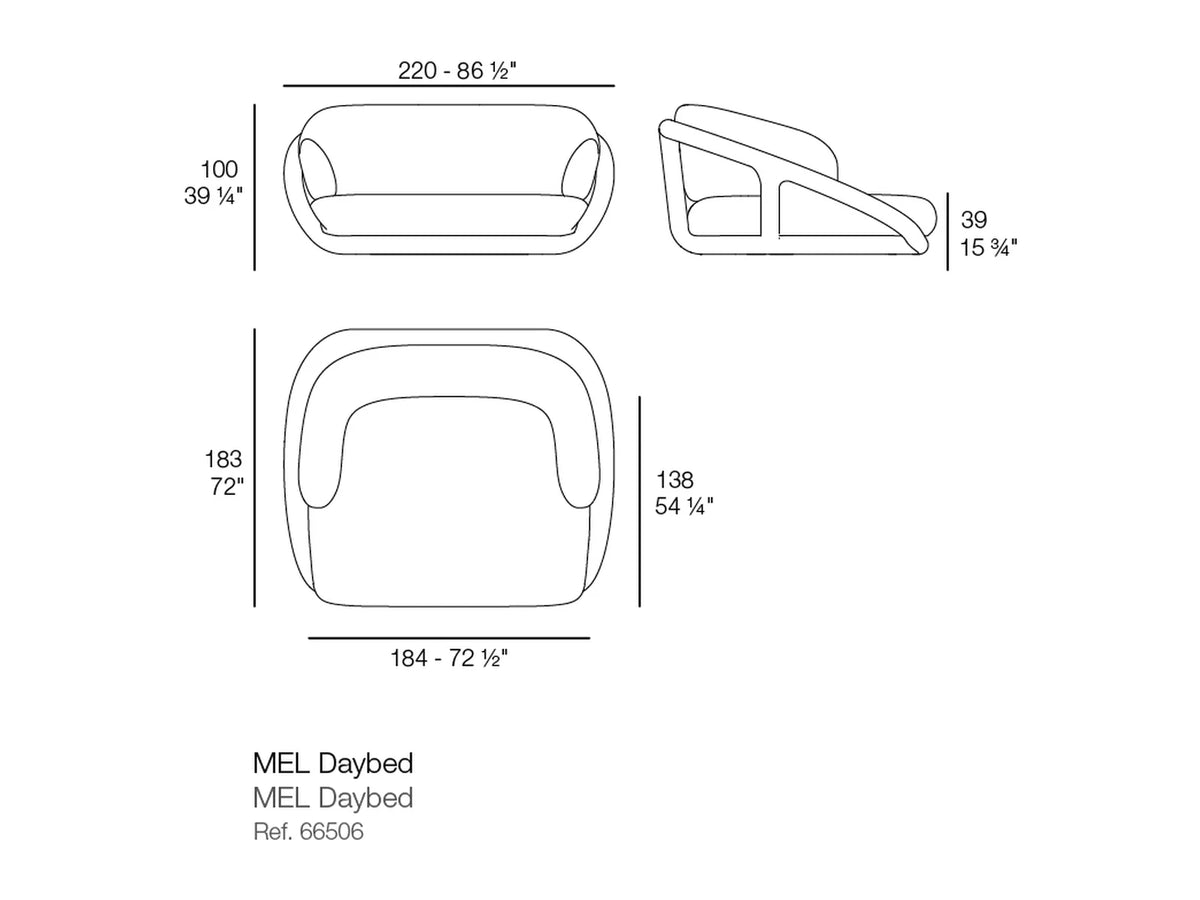 Daybed Mel Vondom, schéma de dimensions