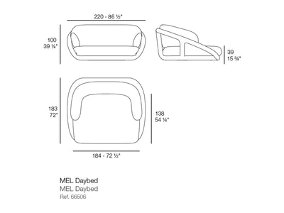 Daybed Mel Vondom, schéma de dimensions