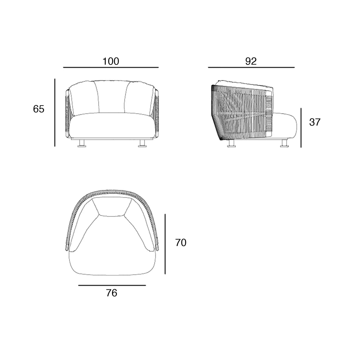 Fauteuil Serra Vondom, schéma de dimensions