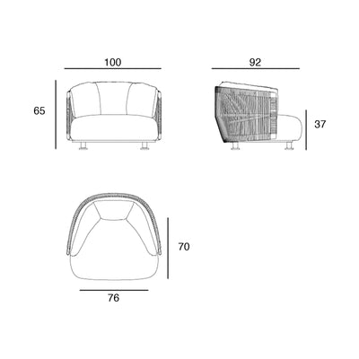 Fauteuil Serra Vondom, schéma de dimensions
