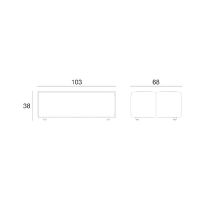 Schéma de dimensions du pouf Tablet 104 × 68 × 38 cm