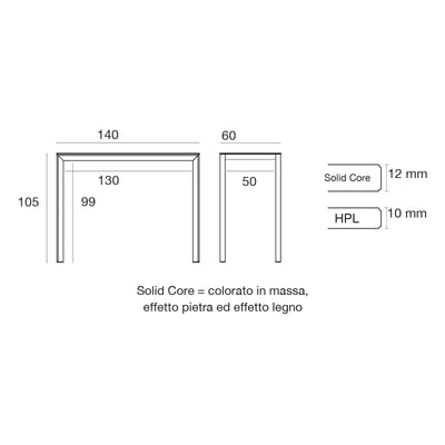Disegno quotato del tavolo alto Frame Vondom, rettangolare