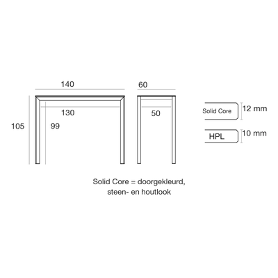 Maattekening Statafel - Frame Rechthoekig