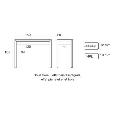 Table Haute - Frame Rectangle : schéma de dimensions (54243F)
