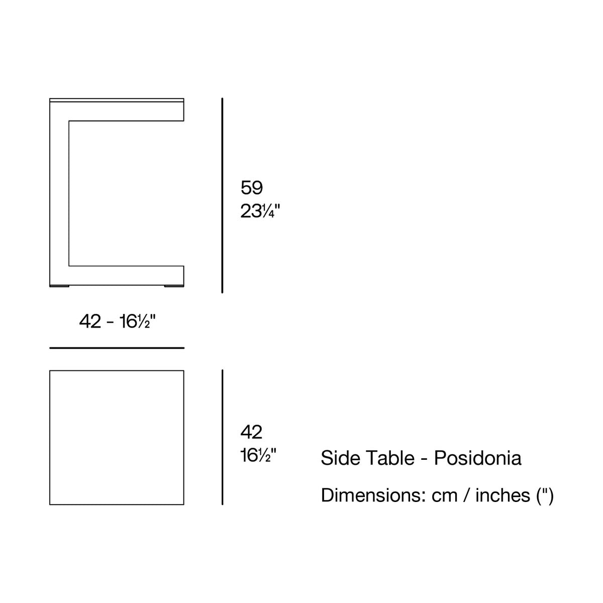 Dimension drawing Side Table - Posidonia
