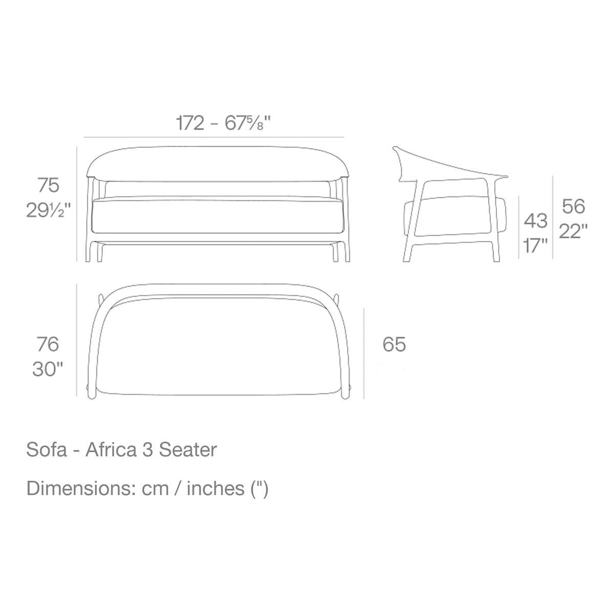 Dimension drawing Sofa - Africa 3 Seater
