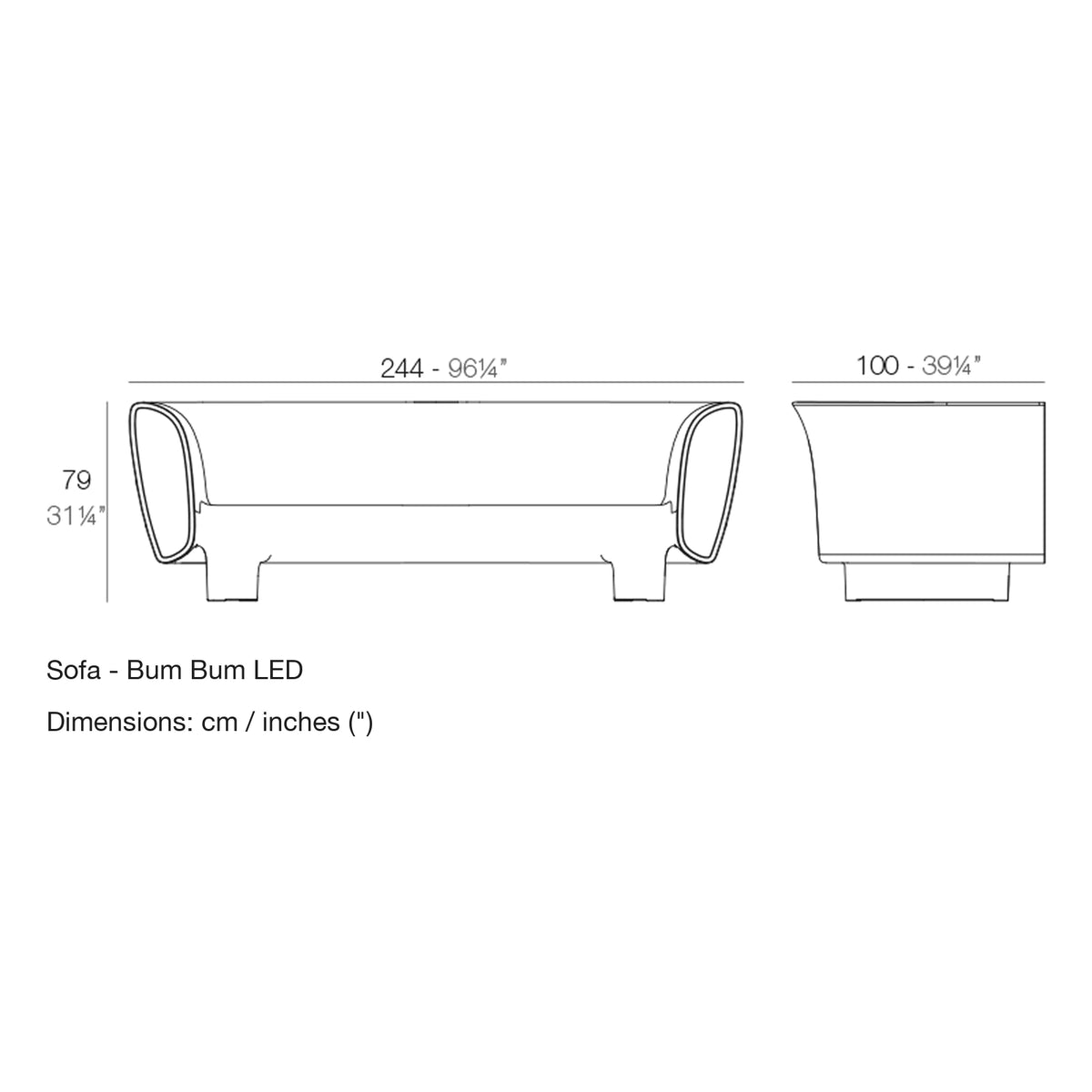 Dimension drawing Sofa - Bum Bum LED
