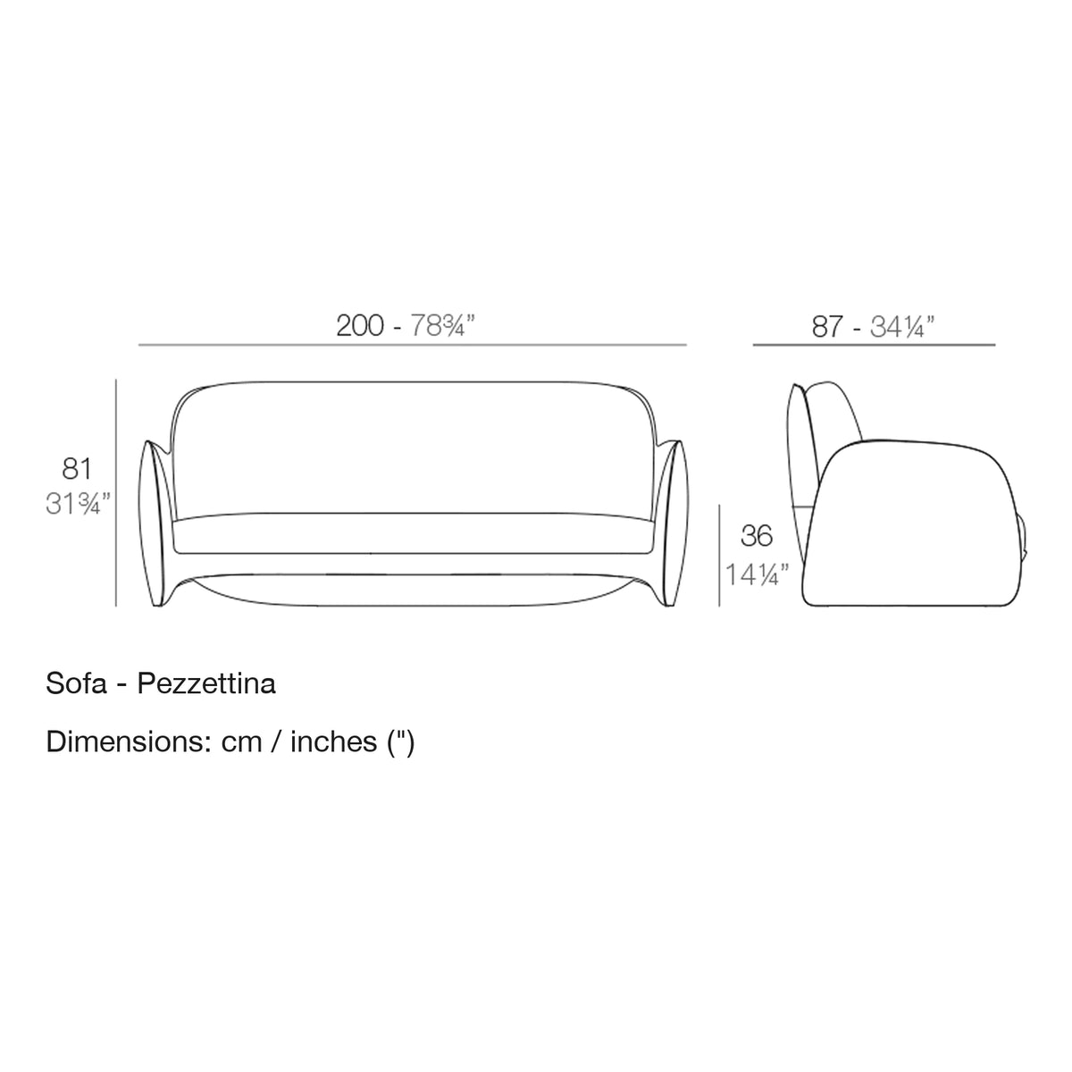 Dimension drawing Sofa - Pezzettina