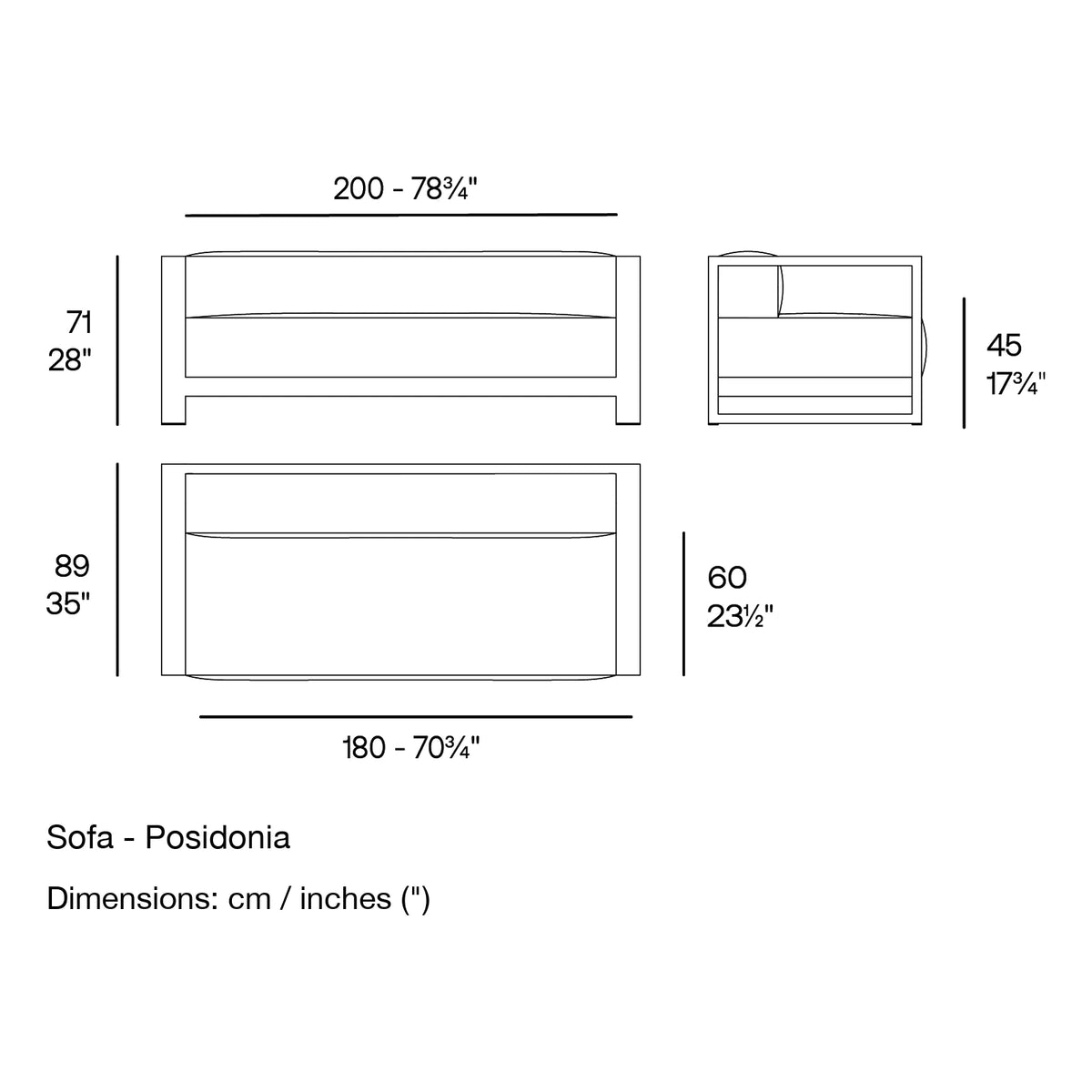 Dimension drawing Sofa - Posidonia