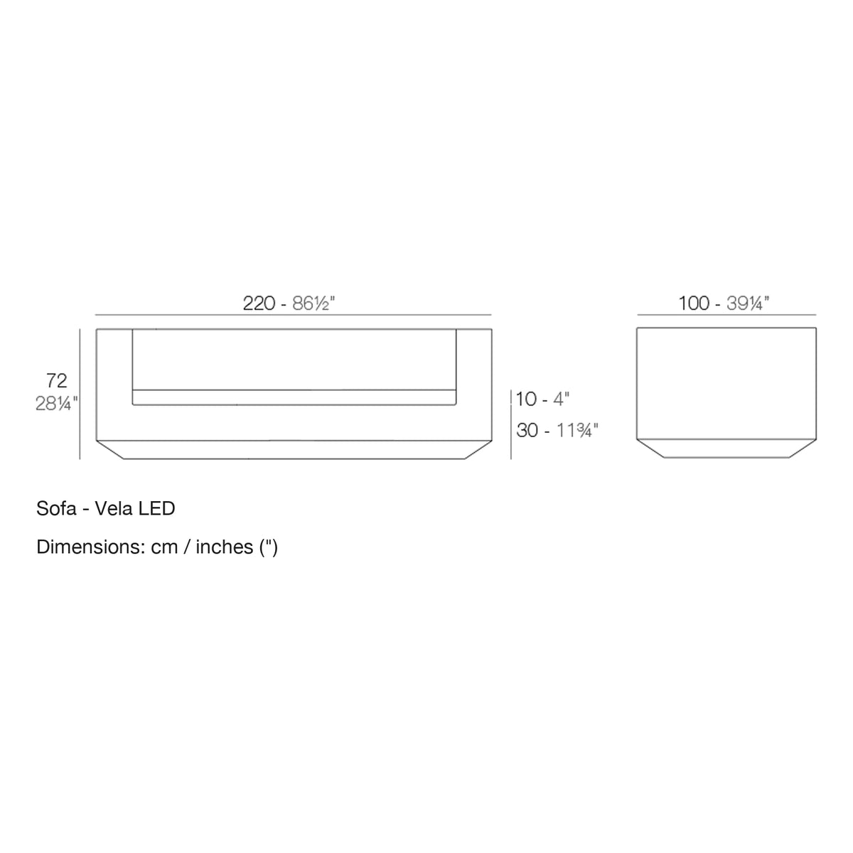 Dimension drawing Sofa - Vela LED