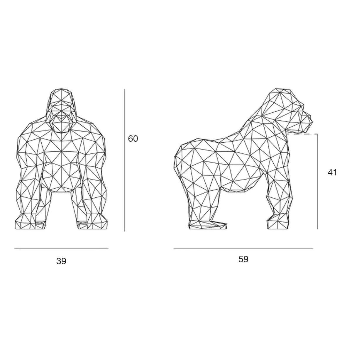 Schéma de dimensions Statue Saru LED, 59x39x60 cm