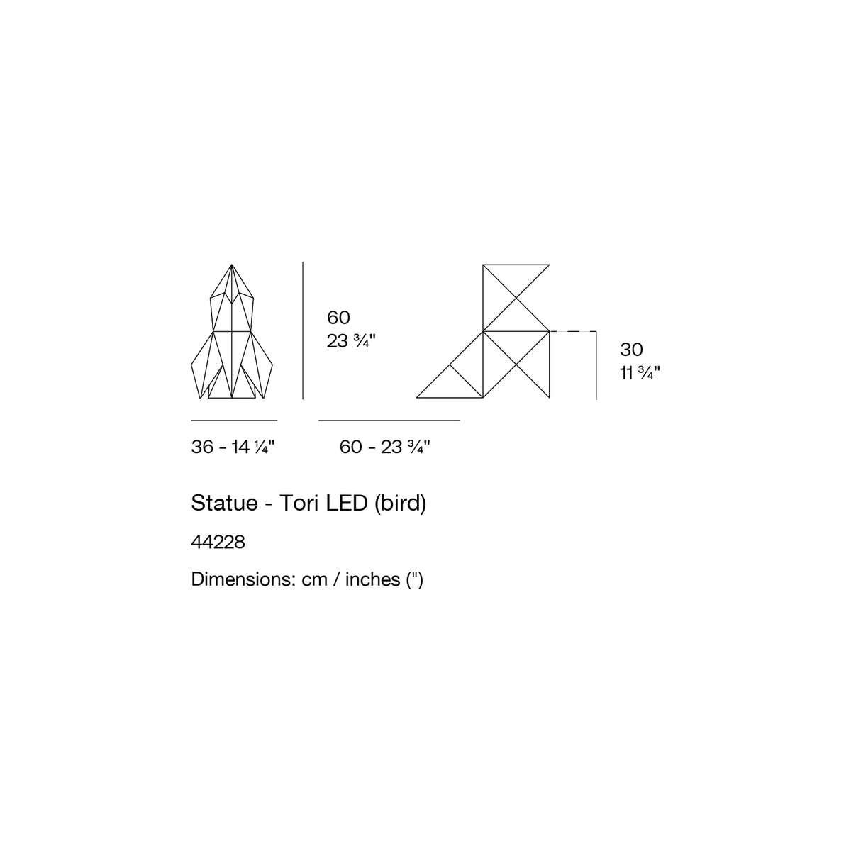 Dimension drawing Statue - Tori LED (bird)