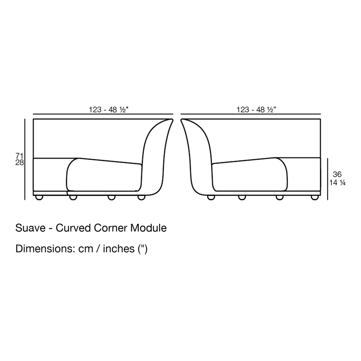 Dimension drawing Suave - Curved Corner Module