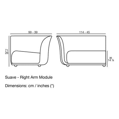 Dimension drawing Suave - Right Arm Module