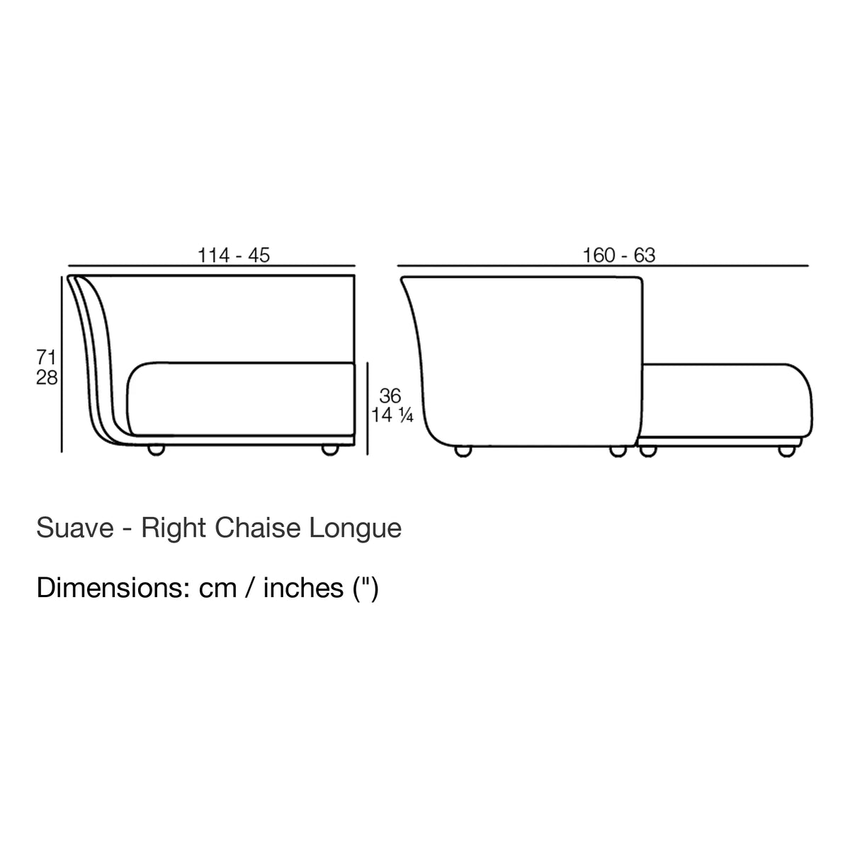 Dimension drawing Suave - Right Chaise Longue
