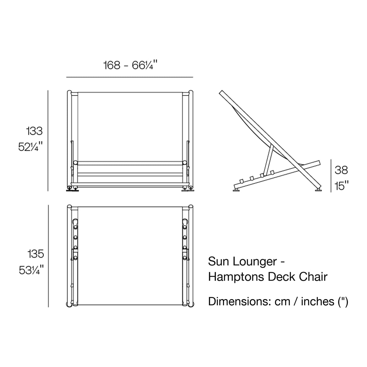 Dimension drawing Sun Lounger - Hamptons Deck Chair
