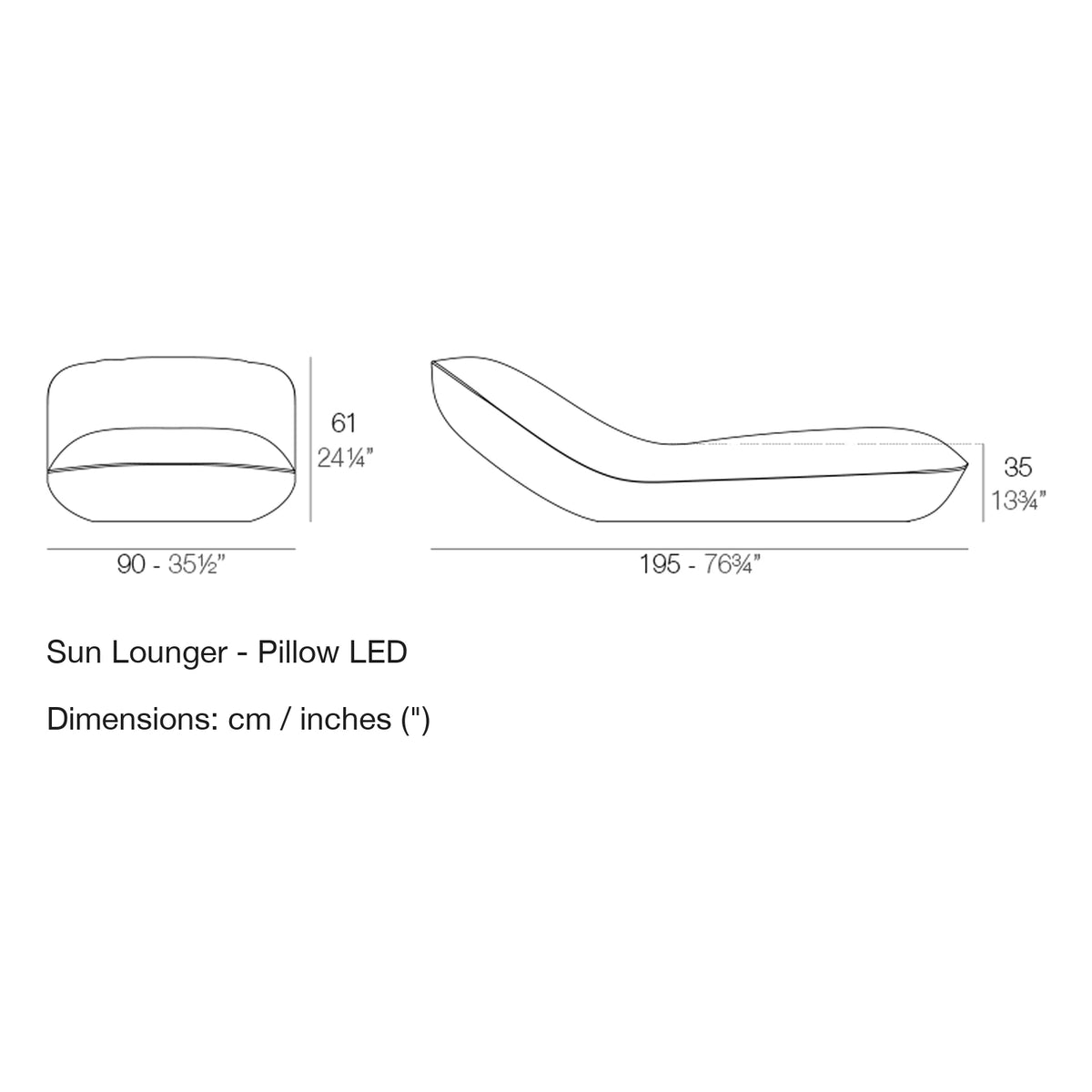 Dimension drawing Sun Lounger - Pillow LED