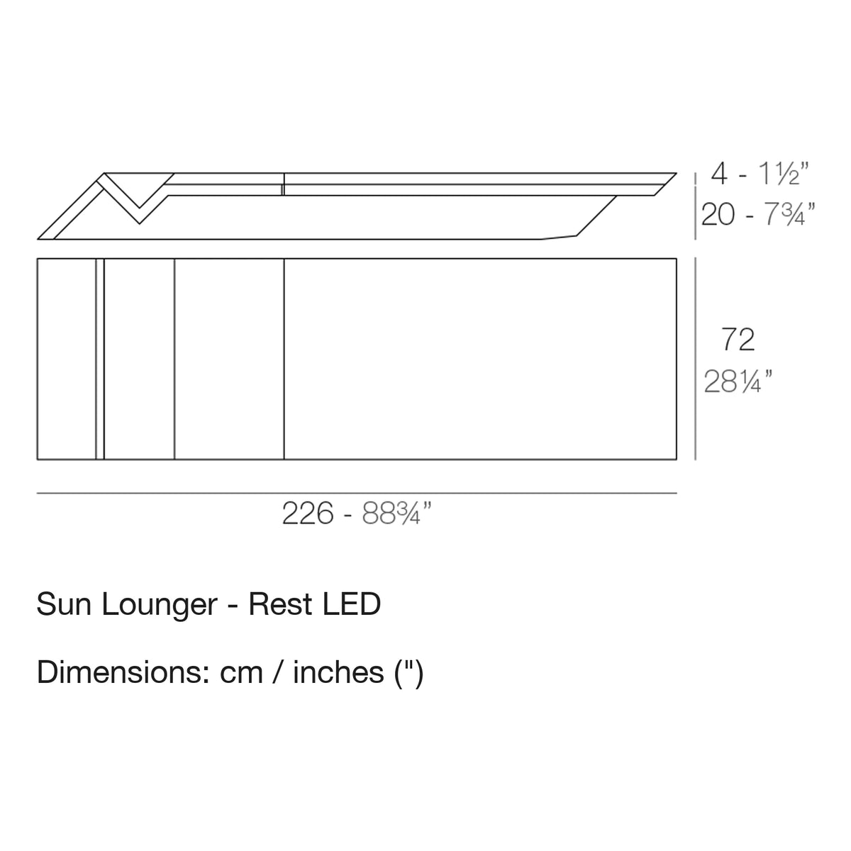 Dimension drawing Sun Lounger - Rest LED