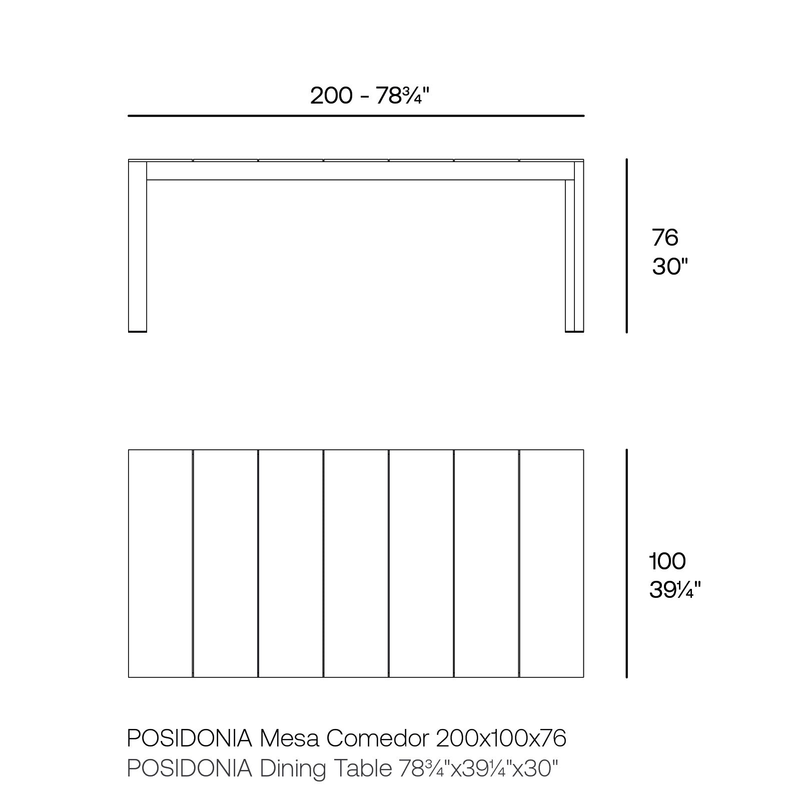 Table Aluminium Collection Posidonia Taille 200x100x76 cm Vondom