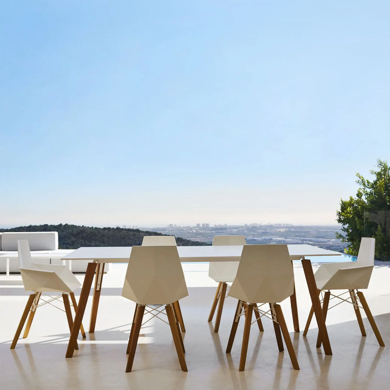 Table Design Blanche avec Pied en Bois Collection Faz Wood Vondom - 4