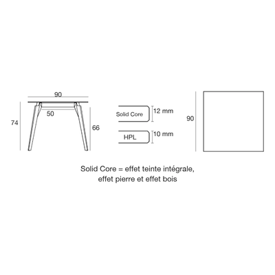 Table Design Blanche avec Pied en Bois Taille 90x90x74 cm Collection Faz Wood Vondom