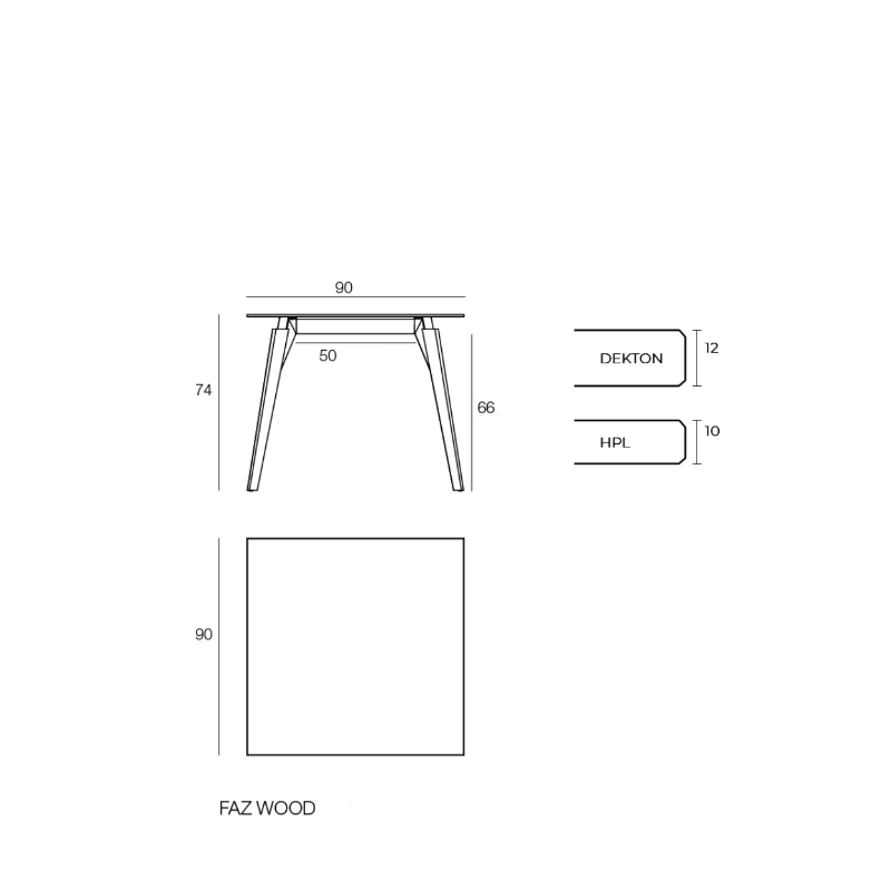 Table Design Blanche avec Pied en Bois Taille 90x90x74 cm Collection Faz Wood Vondom