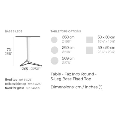 Dimension drawing Table - Faz Inox Round - 3-Leg Base Fixed Top