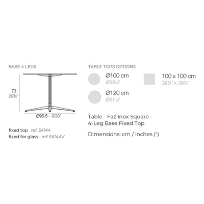 Dimension drawing Table - Faz Inox Square - 4-Leg Base Fixed Top