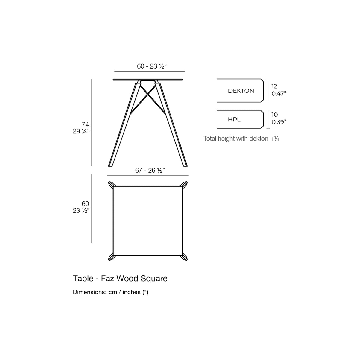 Dimension drawing Table - Faz Wood Square
