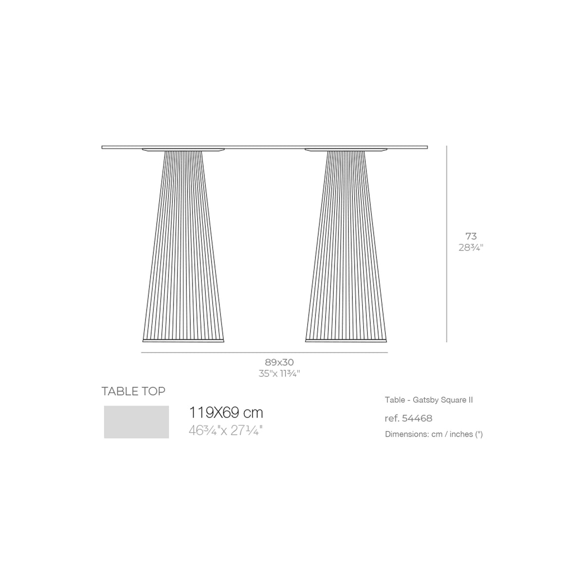 Dimension drawing Table - Gatsby Square II