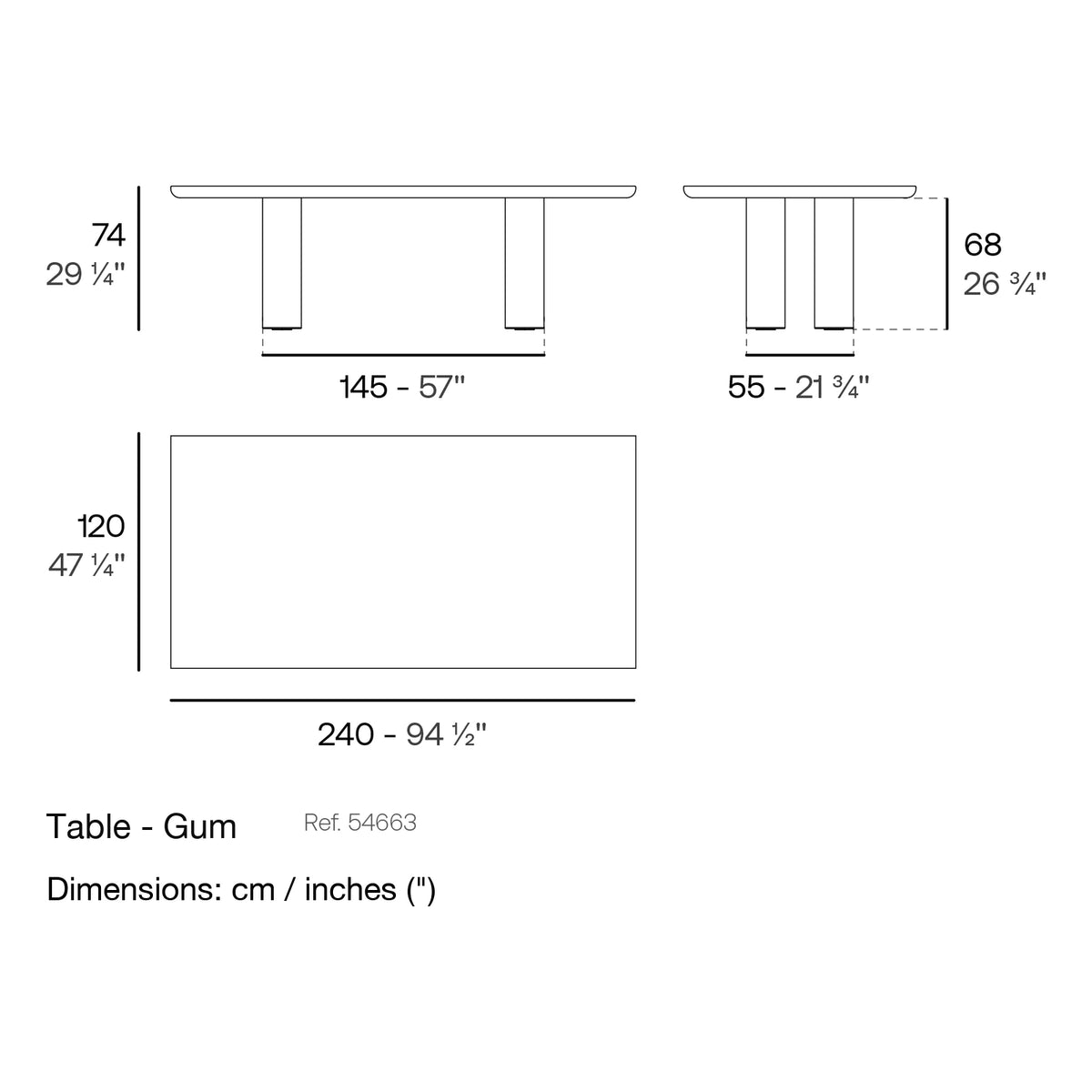 Dimension drawing Table - Gum