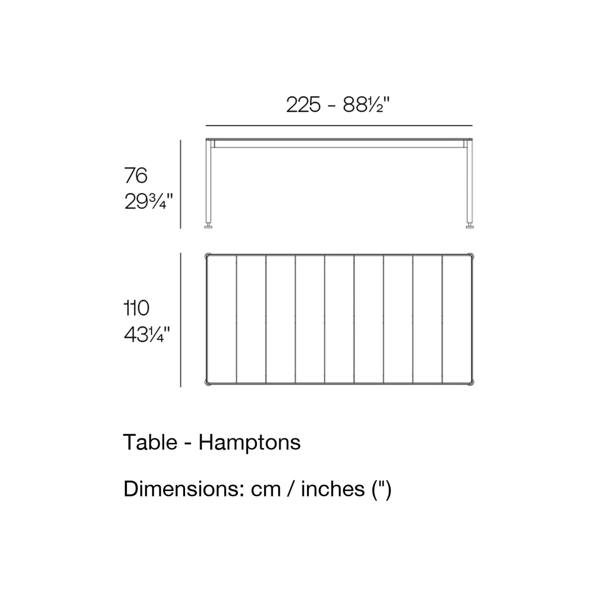 Dimension drawing Table - Hamptons