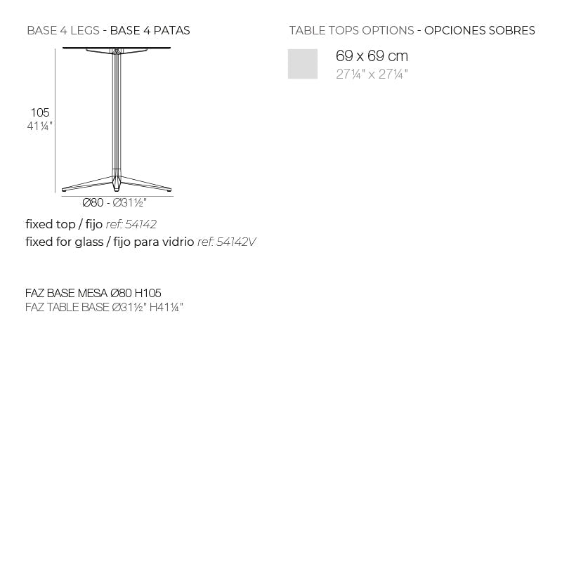 Table Haute Carre Pied Central - FAZ Collection Faz Inox Vondom - 4