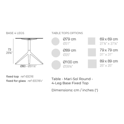 Dimension drawing Table - Mari-Sol Round - 4-Leg Base Fixed Top