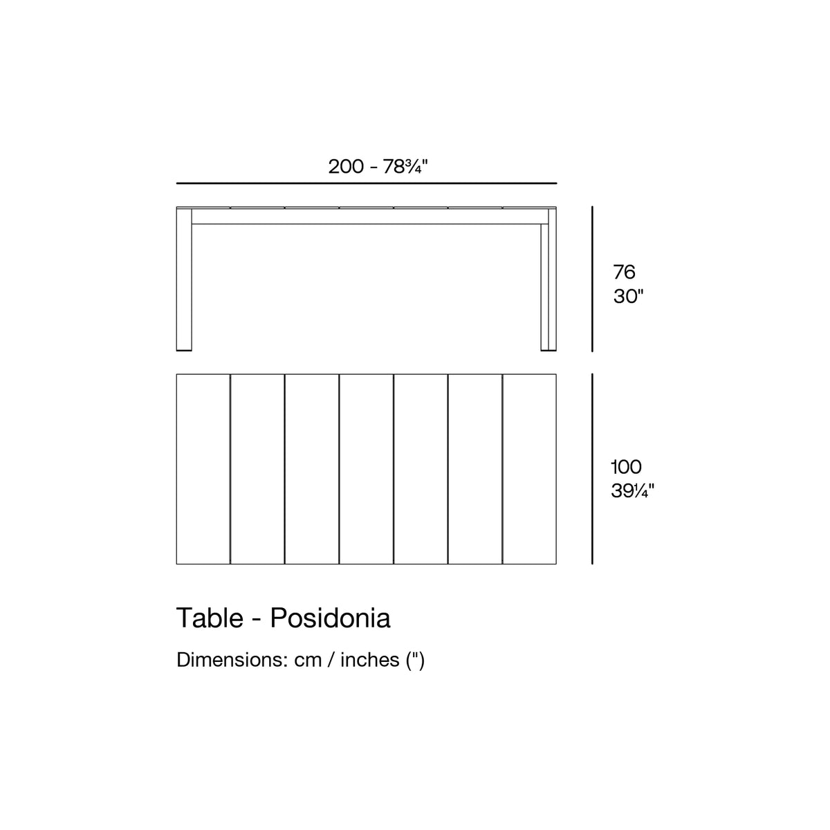 Dimension drawing Table - Posidonia