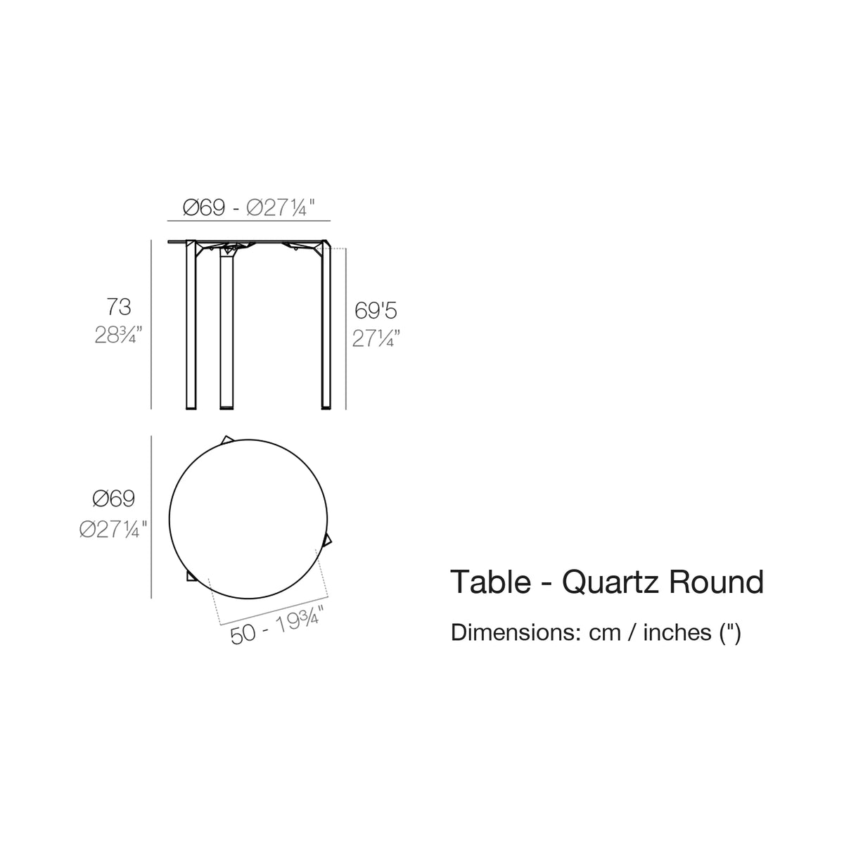 Dimension drawing Table - Quartz Round