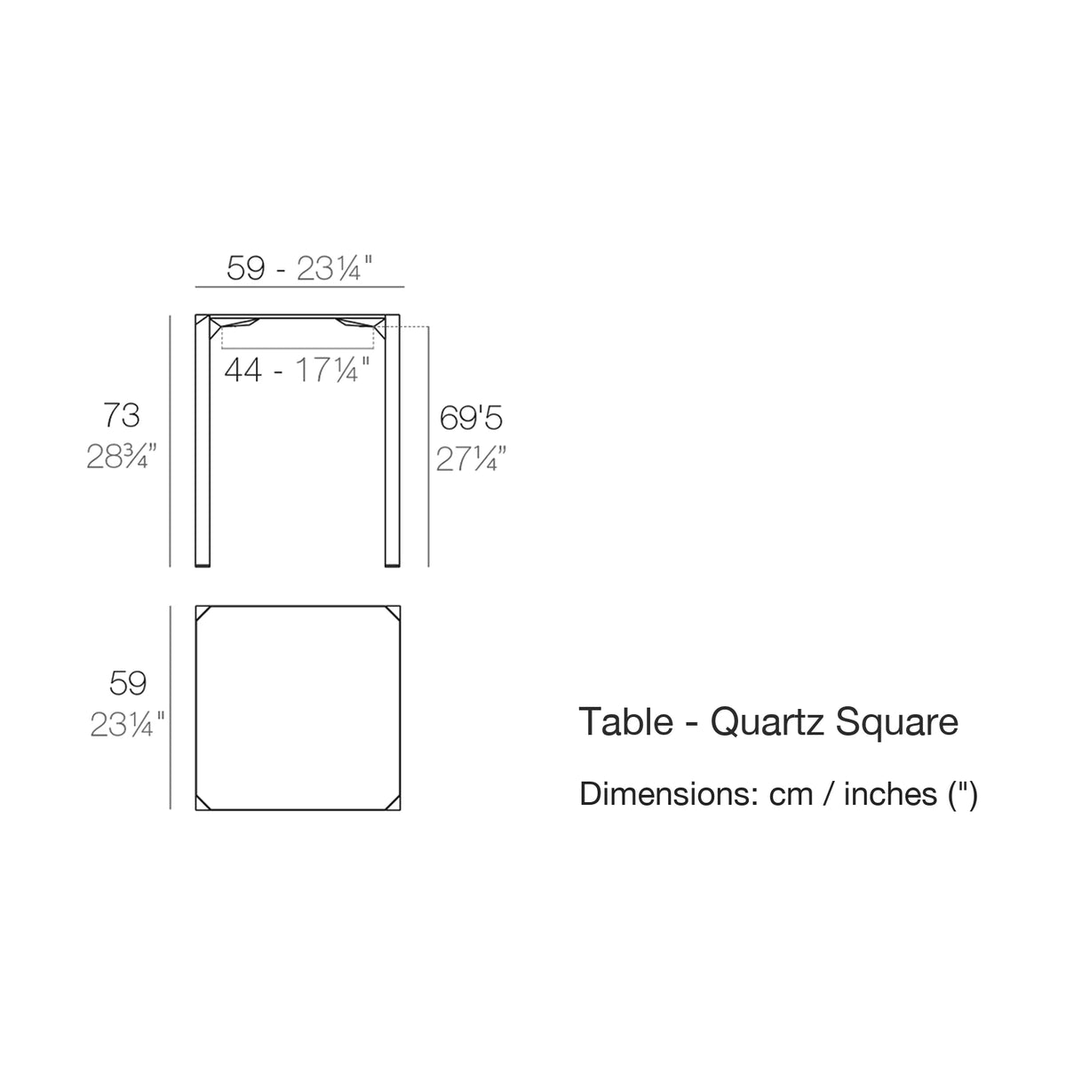 Dimension drawing Table - Quartz Square
