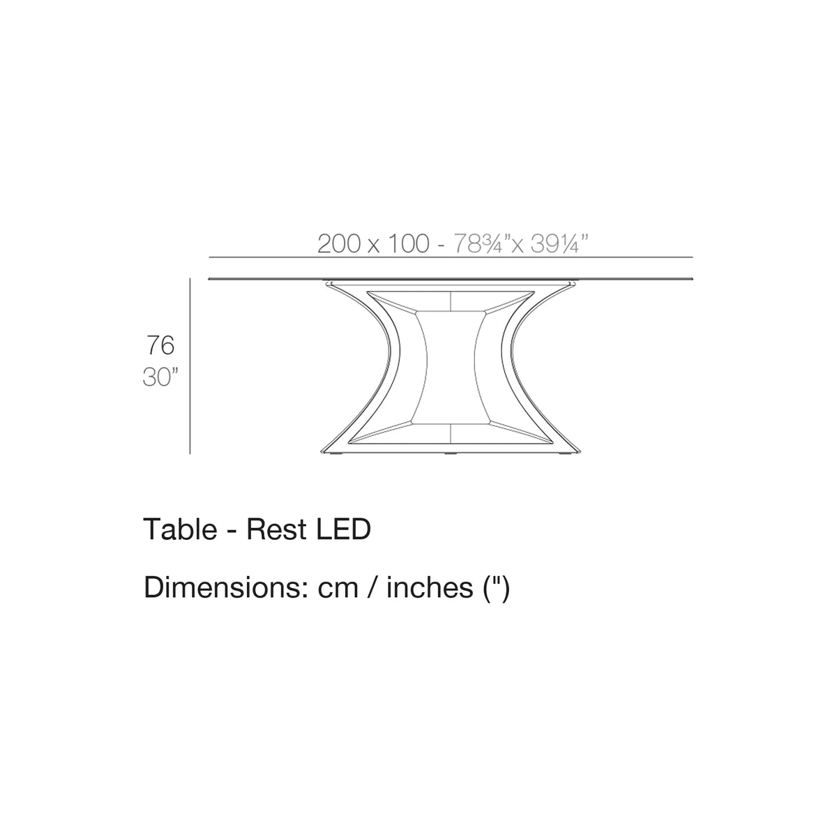 Dimension drawing Table - Rest LED